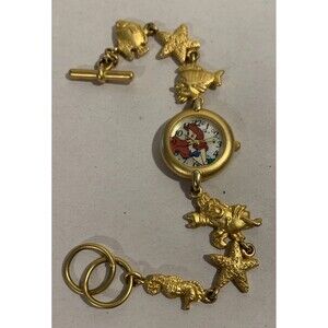 💫 Ultra RARE Disney Little Mermaid Vintage Watch Ariel Gold Tone Ocean Charms